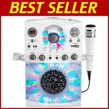 Portable Karaoke Machine with Wired Mic & LED Lights