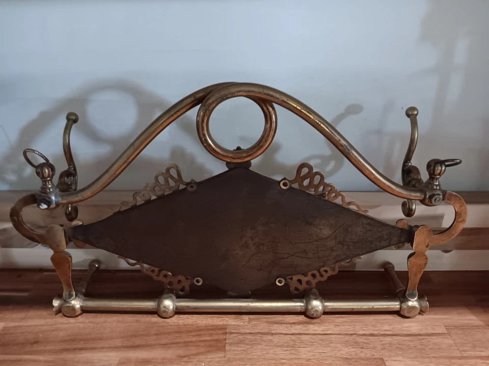 Antique Victorian Bevel Mirror With Serpents Brass 6 Hook Wall Hanging Coat Rack - Image 4 of 4