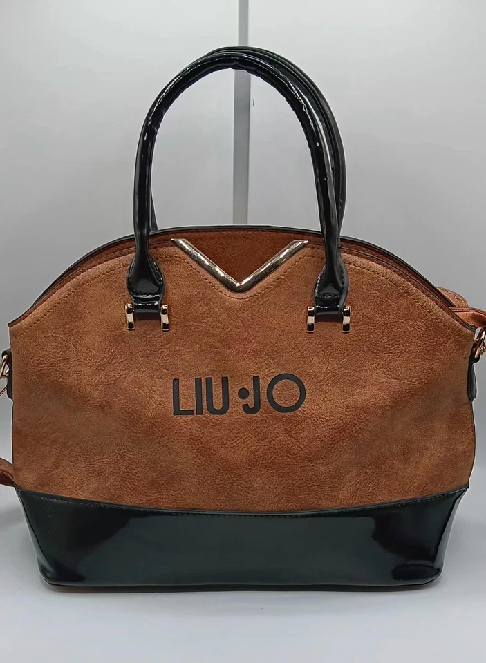 Bolso de hombro Liu Jo para mujer de gamuza y cuero Patton marrón y negro grande Foto 3 de 4
