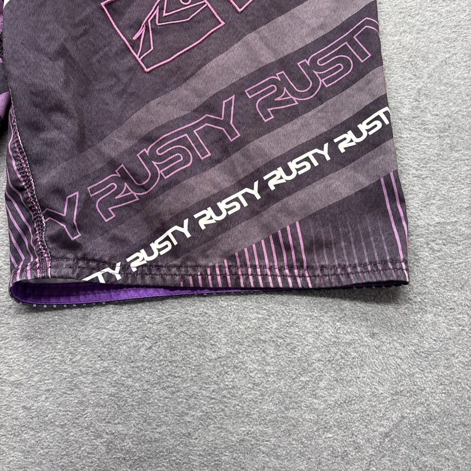 Rusty Board Shorts Mens 36x10 Flat Front Drawstring Waist Purple Zip Pocket Logo - Image 2 of 4