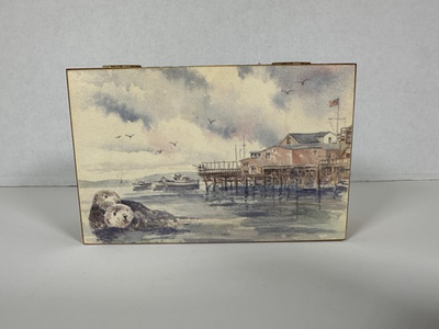 #ad #ad Otter Trinket Wooden Jewelry Knick Knack Box with quot;Montereyquot; Wharf Boat Water $19.98