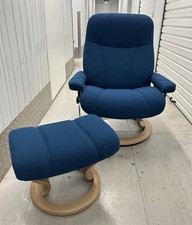 Ekornes Stressless Consul Yoredale Petrol Armchair & Stool Large Size NEW