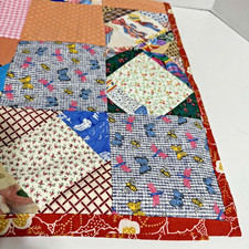 Patchwork Lap Quilt Throw 33.5x39 Handmade Cotton Colorful Red Floral Back