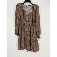 J.Crew Dress Womens 12 Black Floral V-Neck Tiered Long Sleeve Ruffle Trim Boho