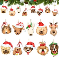 Thyle 24 Pc Dog Christmas Ornaments Wood Puppy Hanging Gold Rope Xmas