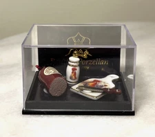 Reutter Porzellan Germany Dollhouse Miniature Rooster Cutting Board & Ham Set