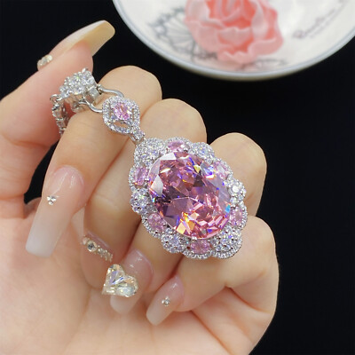 New Luxury Party Jewelry Big Oval Pink Topaz Gems Women Silver