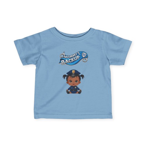 African American Baby Girl Police Officer Tee, Mommy's Backup, Infant Shirt - Picture 8 of 14