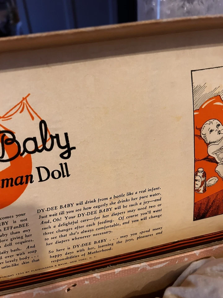 Muñeca bebé Dy-Dee vintage en caja original, ojos marrones 1934 Foto 4 de 4