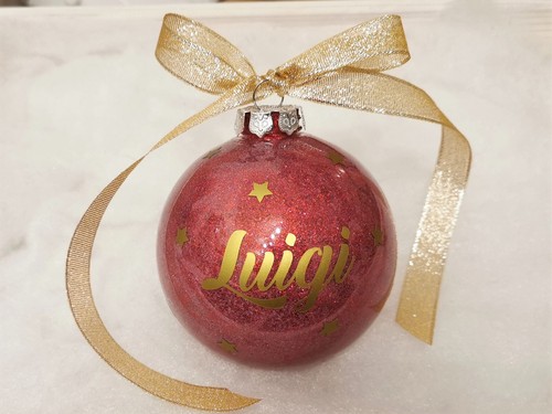 Weihnachtskugel aus Glas 8cm mit Namen + Wunschfüllung Federn Glitzer Schnee - Bild 6 von 12