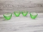 (4) Vtg Federal Glass Co Thumbprint Uranium Glow Glass Cups