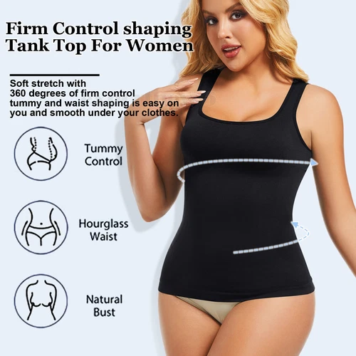 Women Seamless Slim Vest Tummy Control Body Shaper Compression Ribbed Tank Top - Picture 4 of 27