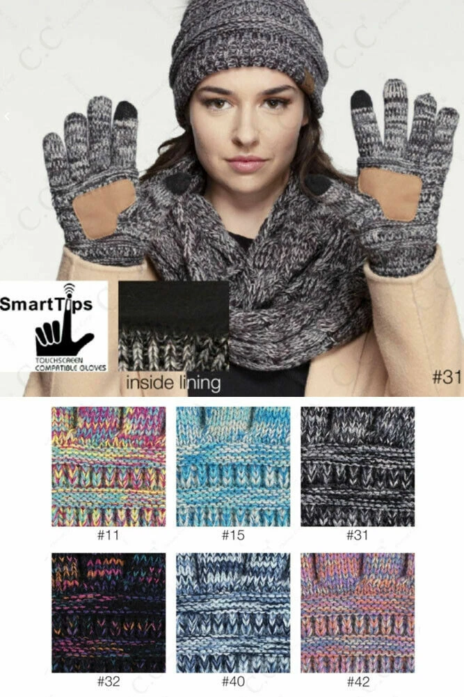 Jinscloset CC Women's Fleece Lined Knit Cuff Winter Thic Multi Color Soft Gloves