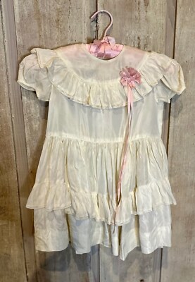 Vintage 30's 40's creme Silk tutu dress Pink bow Easter Spring CottageCore