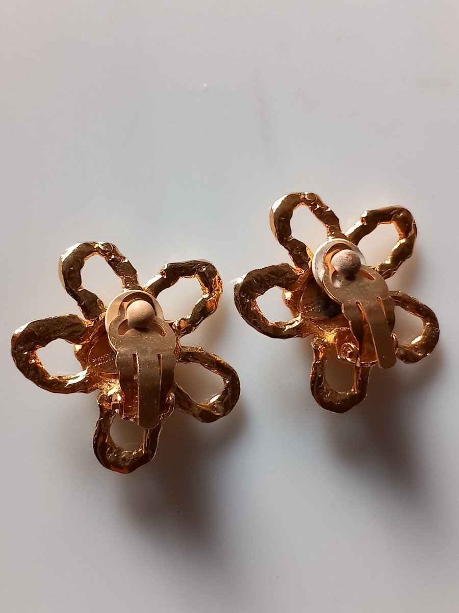 Boucles D'oreilles Clips Vintage Linda Hattab Paris Haute Couture - Années 1980, Métal Doré, Occasion