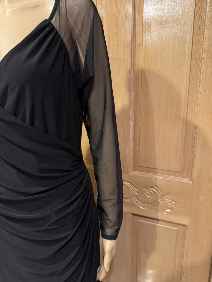 lauren ralph lauren Black Ruched Mesh Long sleeve Midi dress sz 10P - Image 3 of 4