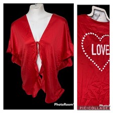 Victoria Secret Red Satin Robe Kimono Ruffle Tie Front Love Logo OS NWT