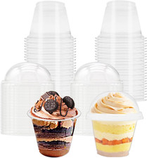 50 Pack 9 Oz Clear Plastic Cups,Disposable Dessert Cups with No Hole Dome Lid...