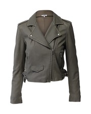 Iro Cropped Moto Jacket In Grey Lambskin Leather Eu40