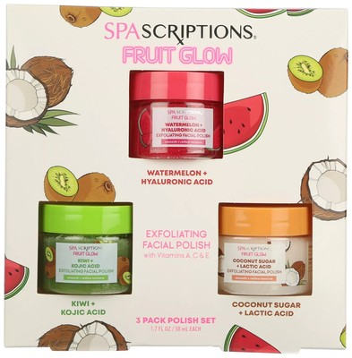 Spascriptions Fruit Glow 3 pc Polish Set Exfoliating Facial Polish w Vit. A,C,E