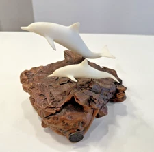John Perry Wood Nautical 2 Dolphin Marine Ocean Sculpture Coastal Beach