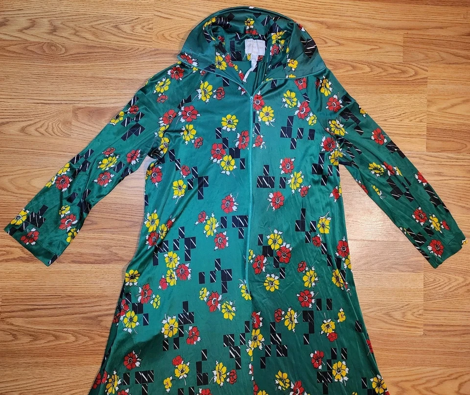 Maxi Bata de Salón Vintage Años 70 Sears Verde Floral Boho Hippie Cottagecore  Foto 4 de 4