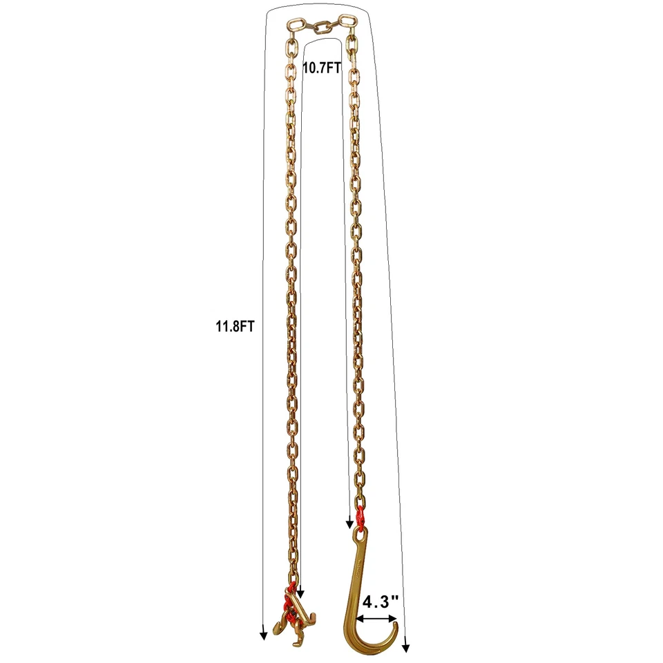 2PCS G70 Recovery Chain 5/16"x10’ 9260 Lbs w/ J-Hooks for Truck Trailer - Image 2 of 4