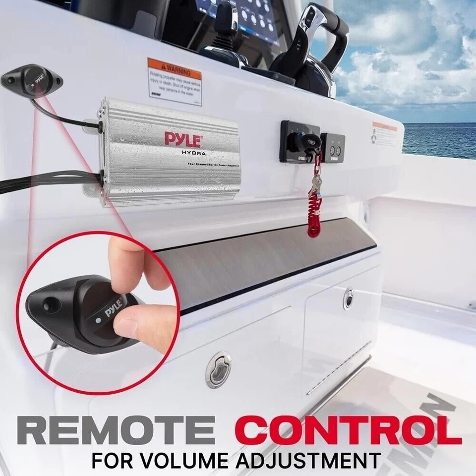 Pyle PLMRMP3A 800 Вт 4-канальный водонепроницаемый MP3/iPod морской усилитель мощности - Изображение 4 из 4