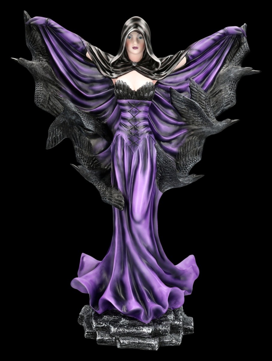 Figura De Bruja - Reina Cuervo Nyxara - Escultura Mística De Hechicera H 56 cm