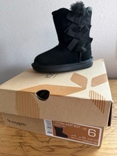Koolaburra by UGG Girls Black Suede Bootie Bow Fur Trim Mid-Calf US Size 6