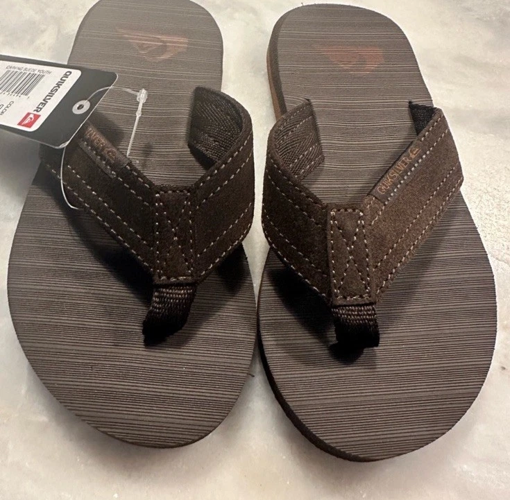 Quicksilver Boys Size 1 Carver Brown Suede Fixed Strap Flip Flop New - Image 2 of 4