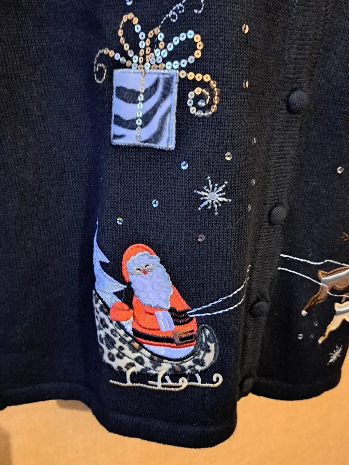 CJ Banks Sweater Vest Black Ladies 1X Button Up  Embelished Y2K Ramie Cotton - Image 4 of 4