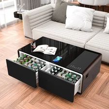 Modern Smart Coffee Table with Built-in Fridge Bluetooth Speaker Wireless Charge