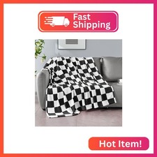Edenleaf Black Checkered Blanket, Soft Cozy Fleece Checkered Throw Blankets for