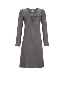 Ringella Damen Nachthemd Langarm Baumwolle Modal in Taupe Grau La plus belle
