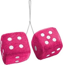 Pink And White Pair Fuzzy Mirror Car Dice - Pair Of Pink Hanging Dice - Plush De