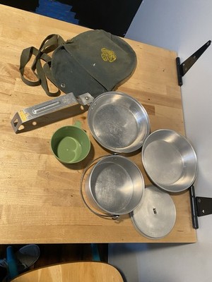 Vintage Boy Scouts Regal Metal 6 Piece Mess Kit Canvas Bag Great Condition