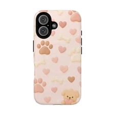 Pet Paw Pattern Phone Case — Pink Puppy Hearts & Bones with MagSafe