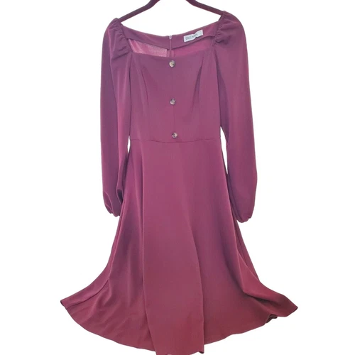 VETEMENTS Abito donna Grace Karin NUOVO bordeaux aderente e svasato manica lunga taglia small