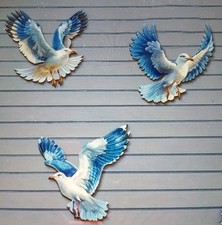 3 FLIEGENDE MÖWEN 2D (flach) rustikal Vintage Holz WANDBEHANG Deko siehe Bilder