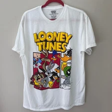 Looney Tunes Graphic T-Shirt Cartoon Character Tee White Cotton L