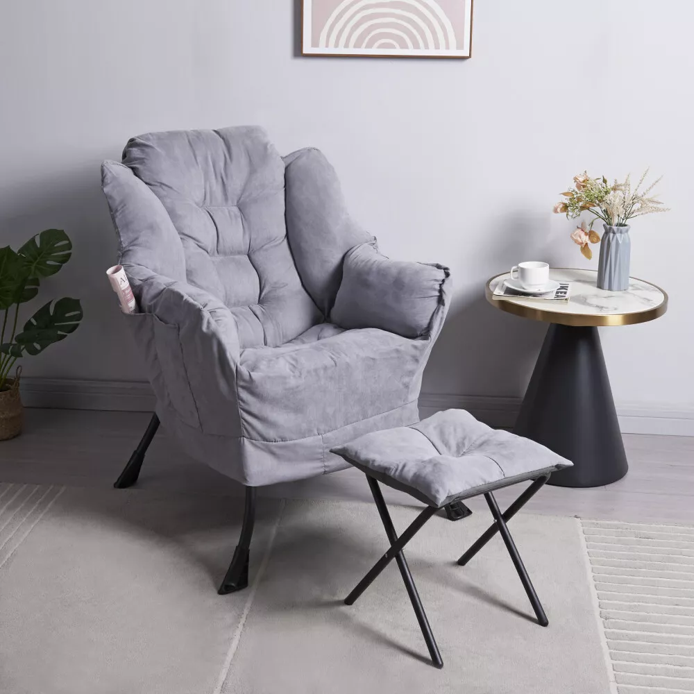 Fabric Lazy Chair with Footstool Relax Lounge Chair Accent Armchair Sofa  Chair eBay