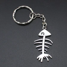 FISH BONE Fishbone silver color Keychain Bonez bass walleye Key Chain Fishing US