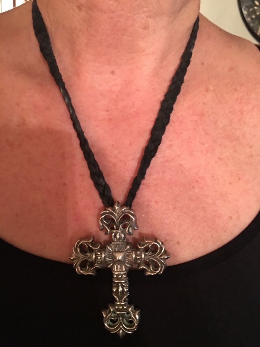 CHROME HEARTS Large Cross With Braided Leather Necklace! | eBay CHROME HEARTS Large Cross With Braided Leather Necklace! | eBay