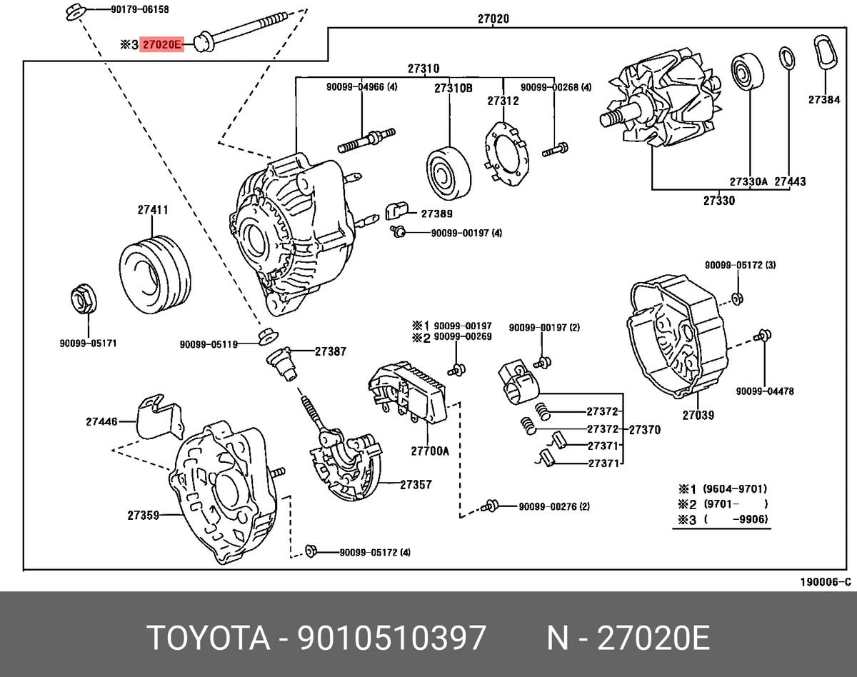 Genuine OE bolt for alternator, 9010510397 for TOYOTA 90105-10397 