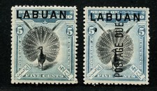 Labuan 1900-1901 Argusfasan V&ouml;gel Argus Pheasant 95 + P4 Ungebraucht Mint/ 389