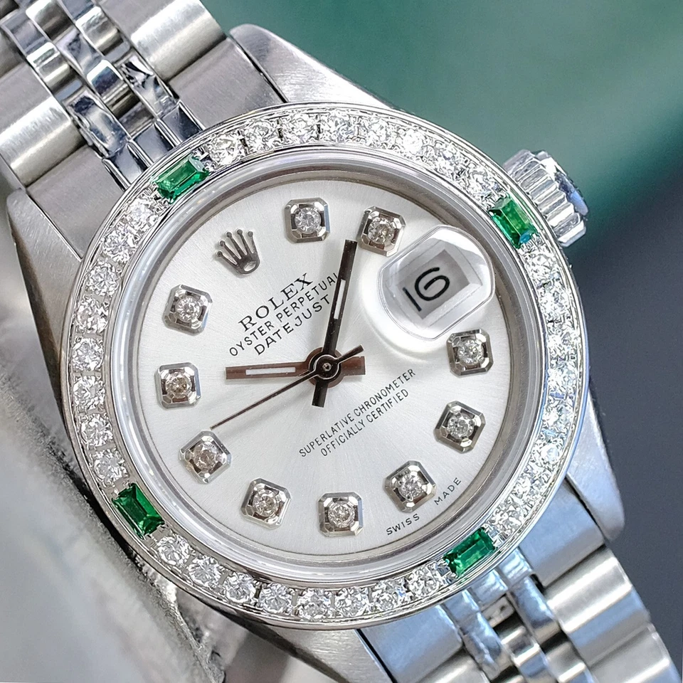 Rolex Lady Datejust Watch Stainless Steel Silver Diamond Dial & Bezel W/ Emerald - Image 2 of 4