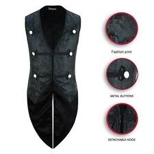 Mens Brocade Vest Tailcoat Black Brocade Damask Velvet Gothic Steampunk
