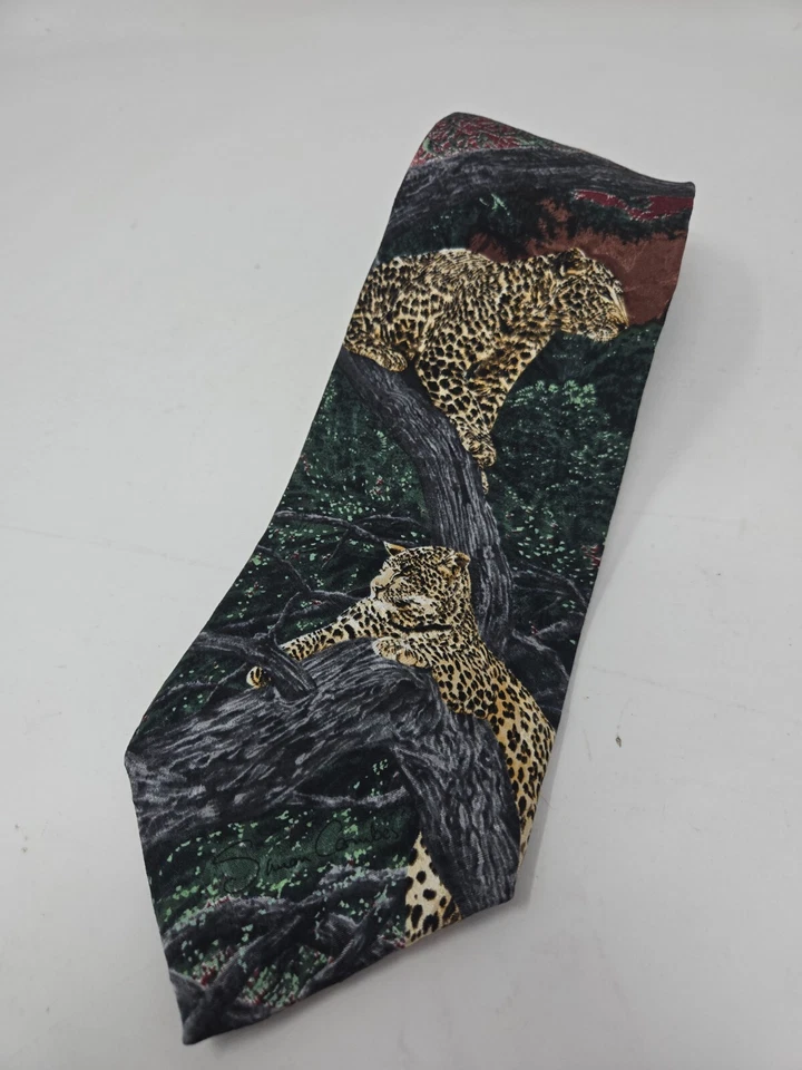 Gravata vintage espécie ameaçada chita 100% seda caçadores solitários 1995 EUA 4" - Imagem 2 de 4