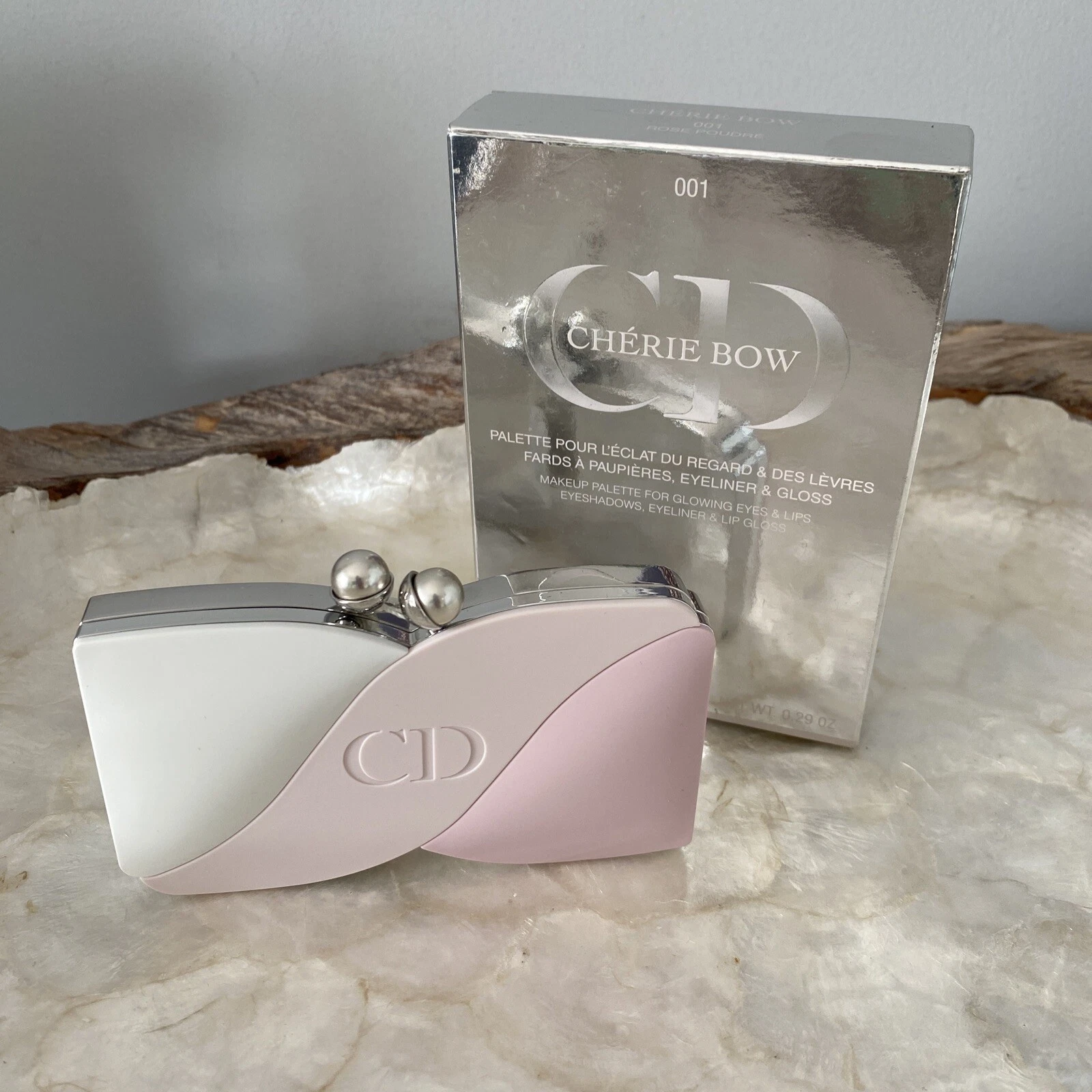 AUTHENTIQUE fard à paupières, eye liner et brillant à lèvres rose poudre Dior Cherie Bow l 001 Neuf dans sa boîte